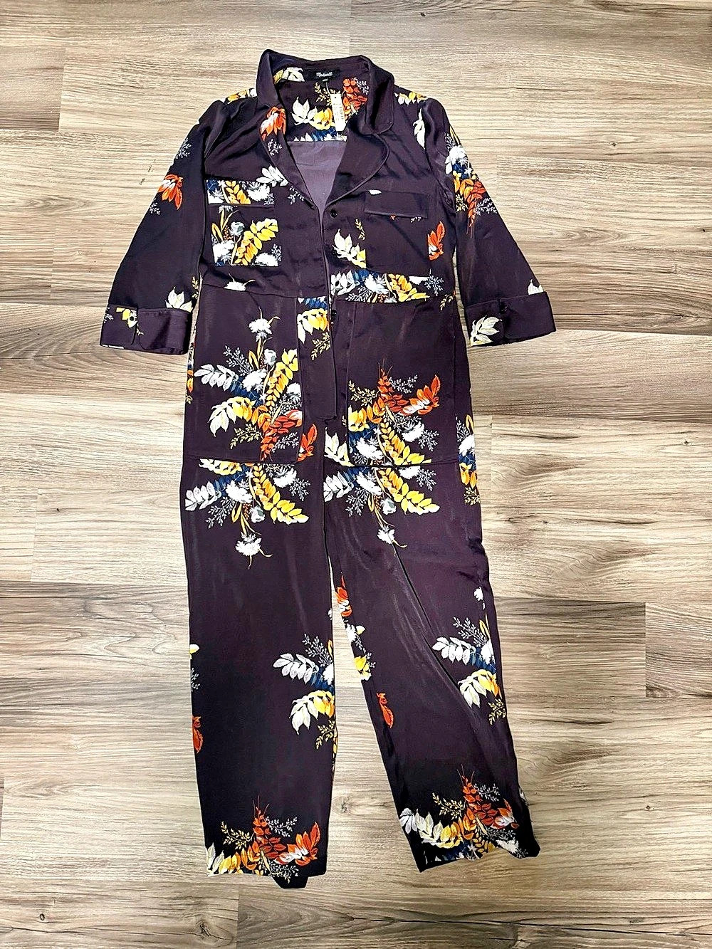 Madewell Satin Pajama Jumpsuit in Blooming Oasis